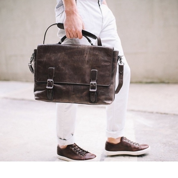 Frye Logan Top Handle Leather Women / Men Briefcase Slate Brown AUTHENTIC NEW - Picture 15 of 15